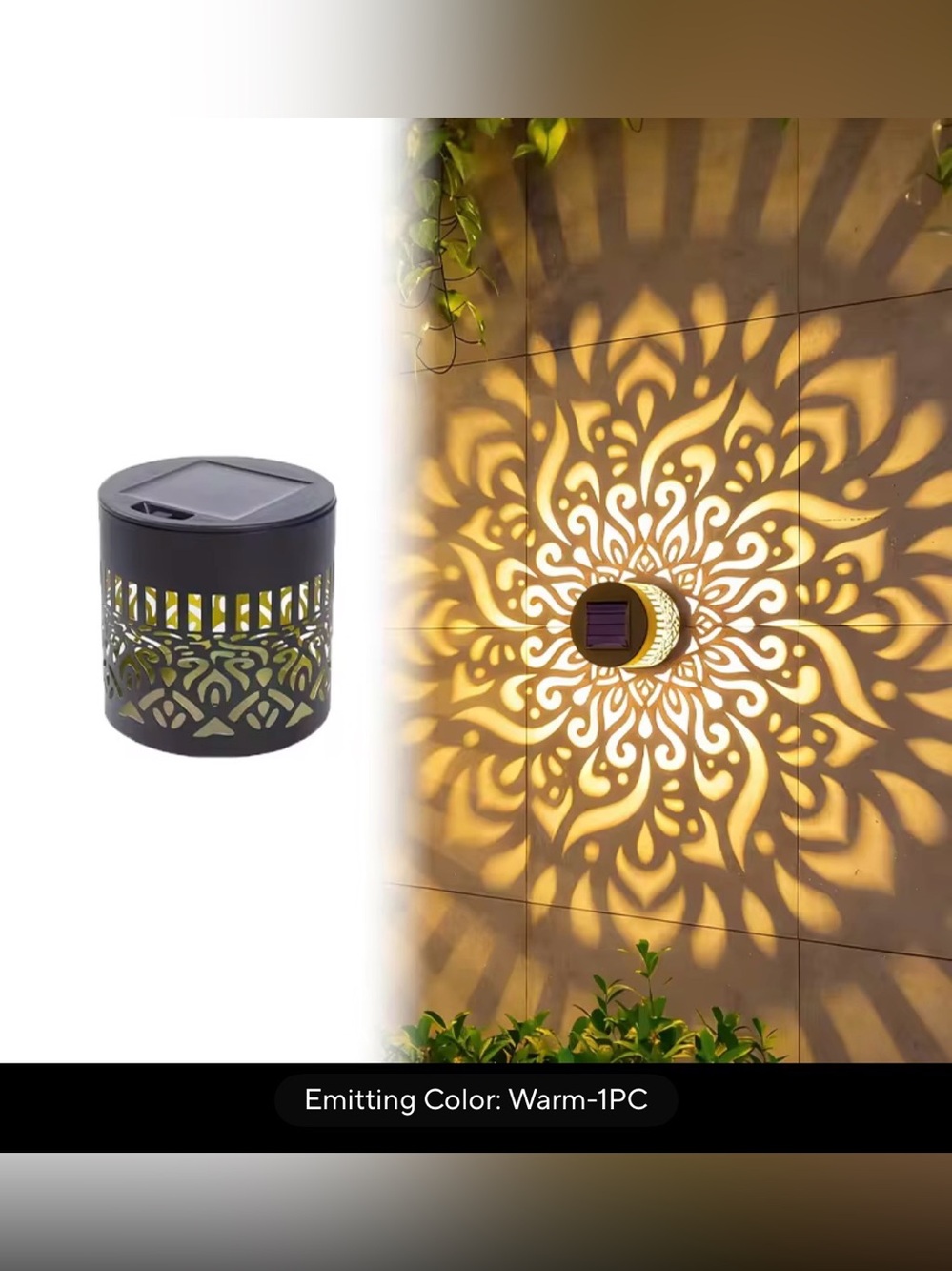 Solar Mandala Wall Lamp Outdoor LED Waterproof Fence Porch Courtyard Lamp-Warm